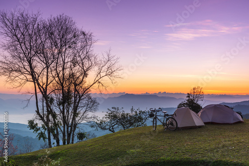 Tourist tent on hight moutain at Doi Mae-ta-man  Chiang Mai Province  Thailand.