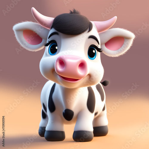 Happy cute cow  Cartoon cow. Cheerful happy cow on a neutral background. Cute calf.