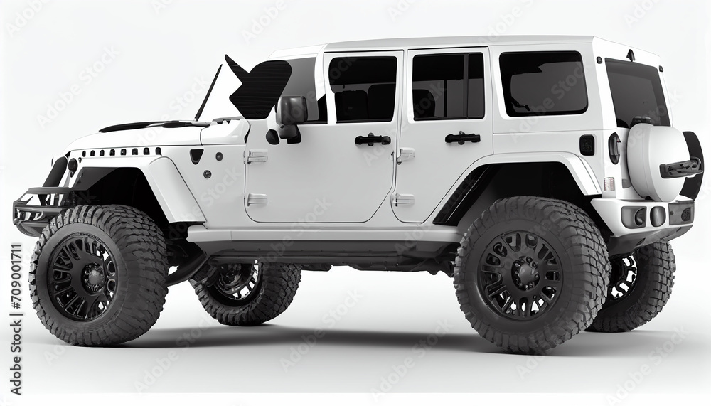 White background with an isolated white off-road Jeep