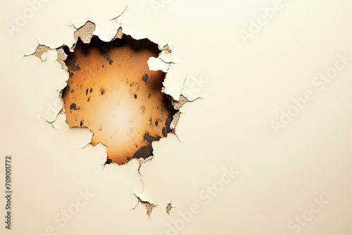 burnt holes in a piece of paper isolated on white background.burn paper texture piece torn burned edge