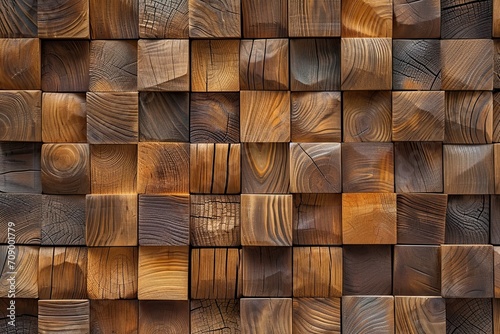 Tightly packed wooden blocks forming a great looking wooden paneling, design idea or pattern. © Jouni