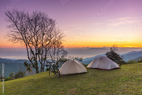 Tourist tent on hight moutain at Doi Mae-ta-man  Chiang Mai Province  Thailand.