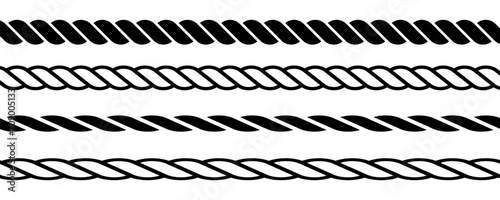 Set of rope vector icons. Marine rope. Black cord. Vector 10 EPS.