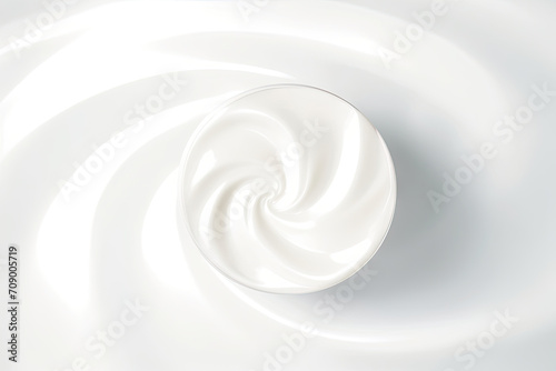 white smooth cream , A white bowl of cream on a white background is a minimalistic and versatile stock photo suitable for food or skincare product advertisements, blog posts, and social media content. photo