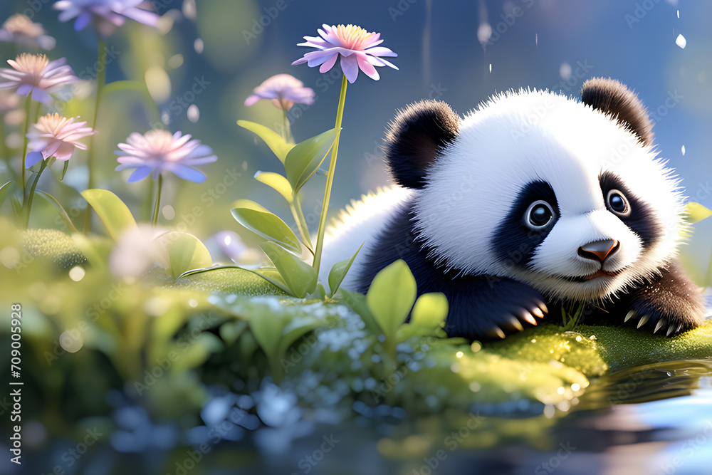 Fototapeta premium happy giant panda Generative AI