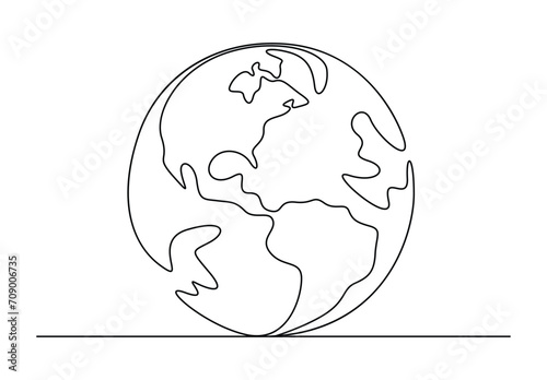 Earth globe world map one continuous line drawing vector illustration. Free vector.