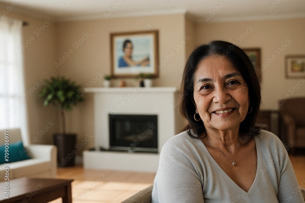 Aged Latin American woman relaxing in her house. Happiness at home, Retirement concept. Aged Latin American woman relaxing in her house. Happiness at home, Retirement concept.