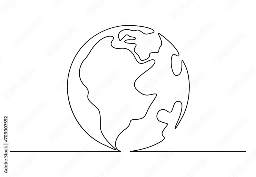 One continuous line drawing of Earth globe world map. Isolated on white background vector illustration. Pro vector. One continuous line drawing of Earth globe world map. Isolated on white background vector illustration. Pro vector.