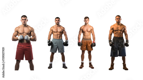 Set of images of a boxer standing  smiling  looking at the camera  full body  on a transparent background PNG
