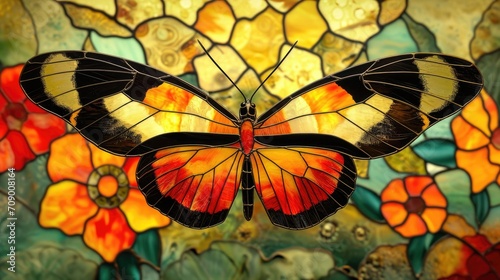Stained glass artwork in the form of a butterfly.