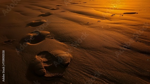 Sand and Silhouettes: Foot prints at the beach.