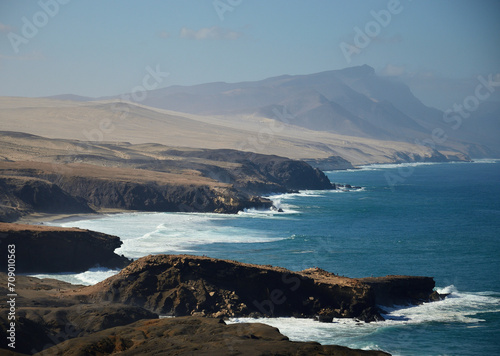 Jandia natural park seen from the west coast, south of Fuerteventura, Canary Islands
