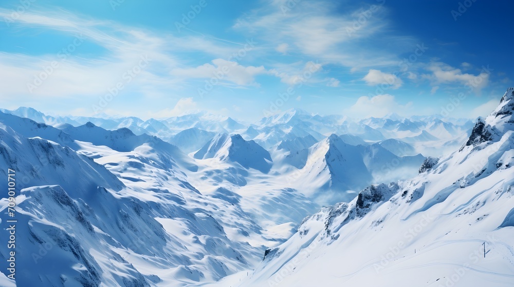 Obraz premium A ski resort with snow-covered peaks, embodying the thrill of winter sports and adventure