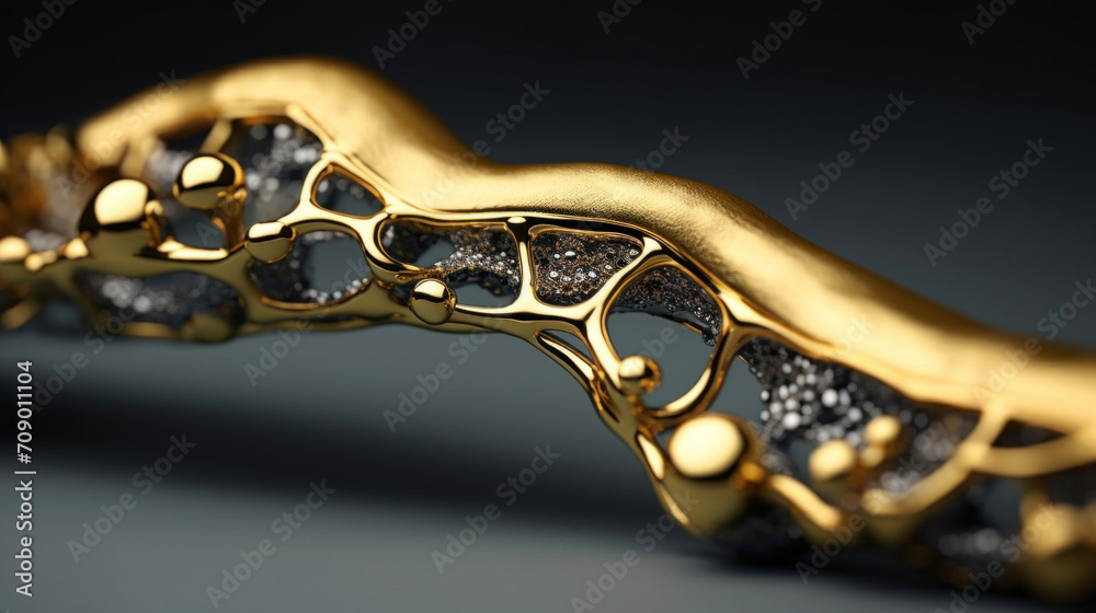 A close-up of an abstract golden structure, showcasing intricate fluid dynamics and luxury design elements. - obrazy, fototapety, plakaty 