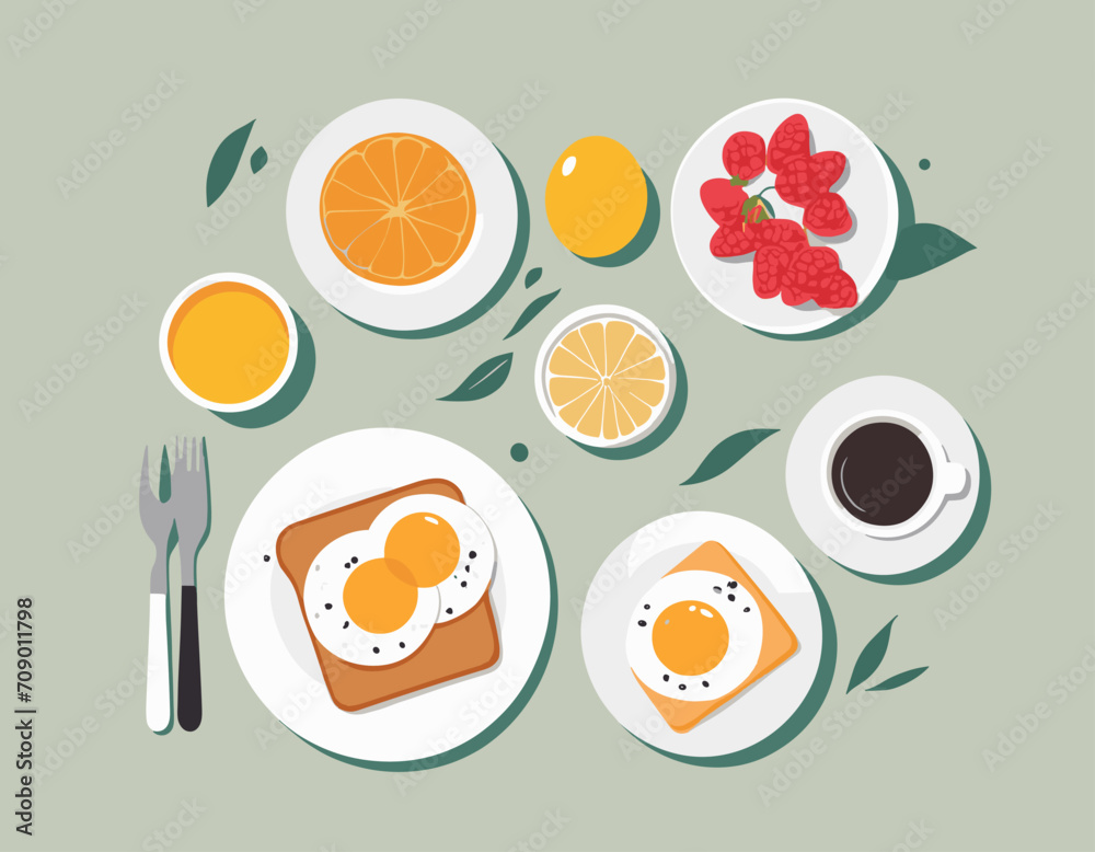 Breakfast. Top view. Vector illustration