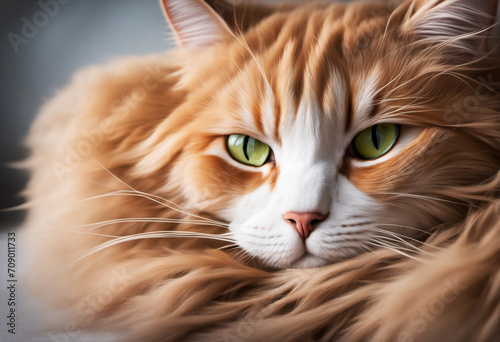 A beautiful fluffy red cat with intense green eyes
