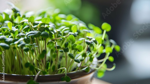Micro-green radish in a pot close-up. photo