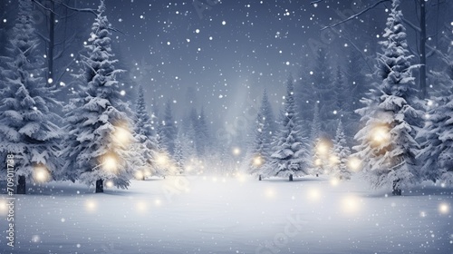 snow lights background stock fotos, royalty free christmas trees, in the style of light navy and gray, light-filled landscapes, soft, romantic scenes, realistic lighting, atmospheric ambiance. © James Ellis