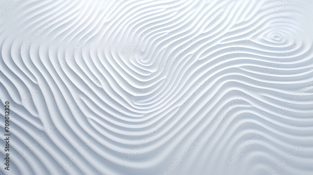Abstract 3d banner with white embossed maze in form of fingerprint with copy space. Three-dimensional illustration of paths, lines, obstacles. Modern design concept for medicine, technology, business.