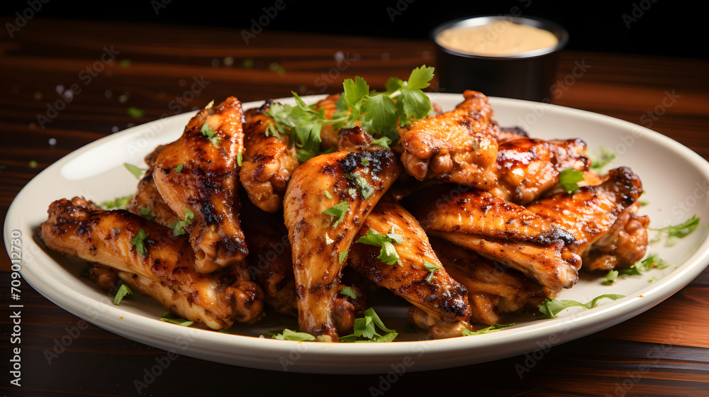 Grilled chicken wings on a white plate Grilled chicken wings on a white plate
