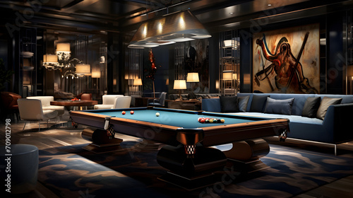Interior of Lounge room with billiards table
