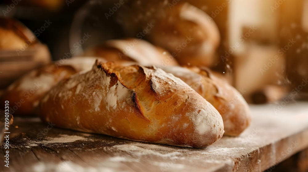 Freshly baked bread. Close-Up of baker craft.