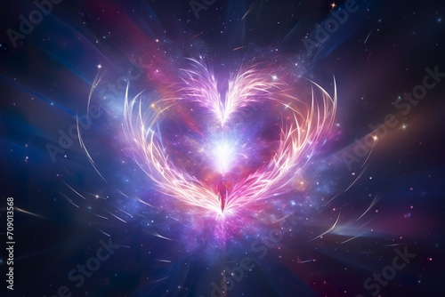 Love pattern, universe lights nebula vortex and starry sky photo