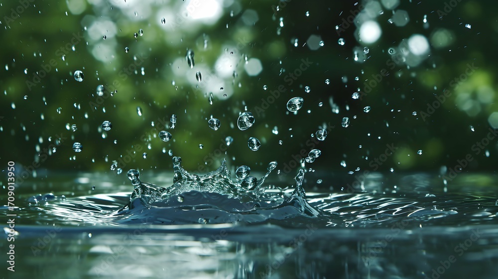 Falling raindrops captured mid-air