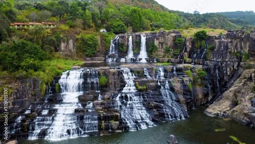 Aerial view of Pongour waterfall in Vietnam photo