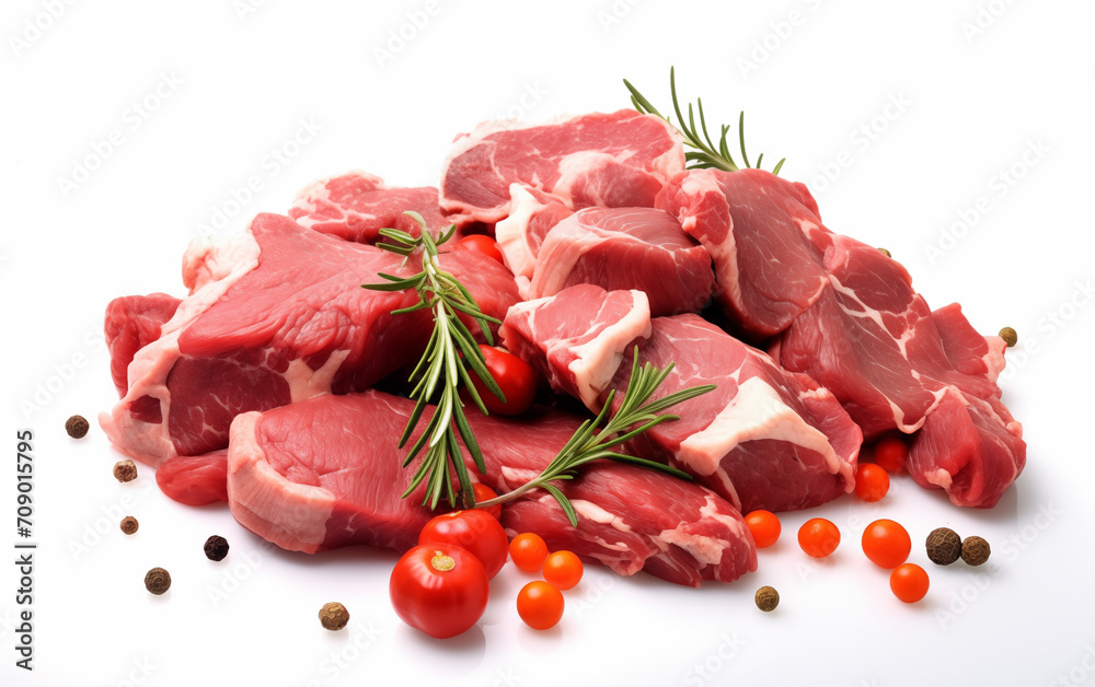 Meat cow ready with vegetable for cooking Isolated on White background Generated AI Meat cow ready with vegetable for cooking Isolated on White background Generated AI