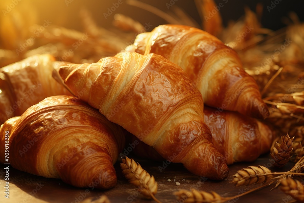 Fresh croissants on the table, freshly baked croissants, breakfast food, bakery advertising illustration, breakfast catalog Fresh croissants on the table, freshly baked croissants, breakfast food, bakery advertising illustration, breakfast catalog