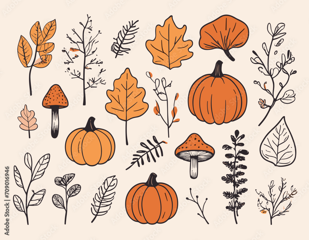 Autumn seasonal seamless retro style pattern set. Perfect for wallpaper, gift paper, pattern fills, web page background