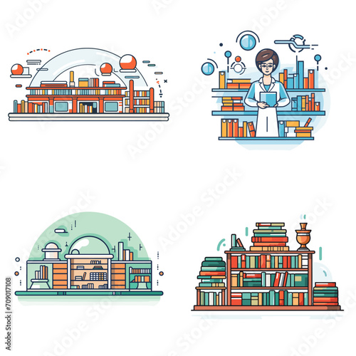 Hospital Library Services Librarian and Books .simple isolated line styled vector illustration