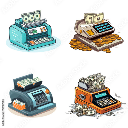Currency Counting Counting Machine and Money .simple isolated line styled vector illustration