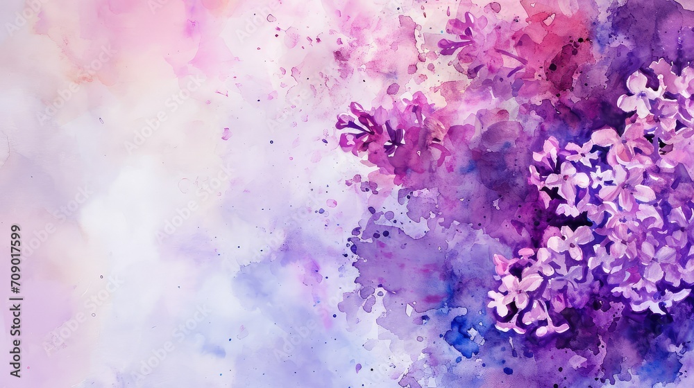 Fototapeta premium Lilac flower on soft purple background, copy space.