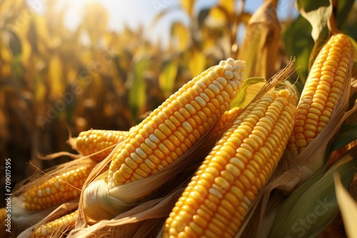 Freshly picked corn cobs in a basket, harvest corn on the farm, supermarket vegetable sample illustration, fresh corn illustration