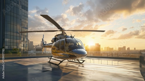 A medical helicopter standing on the Helipad of the Hospital - AI Generated Digital Art