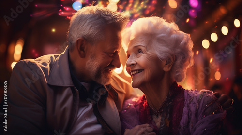 Elderly couple in love on a romantic background