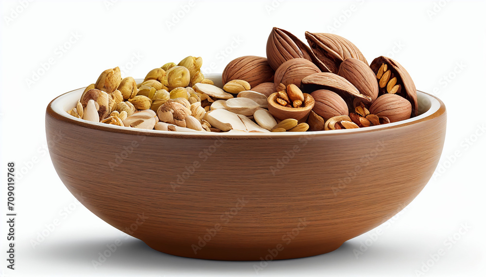 Nut-filled bowl isolated on a white background Nut-filled bowl isolated on a white background