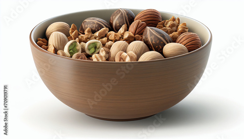 Nut-filled bowl isolated on a white background