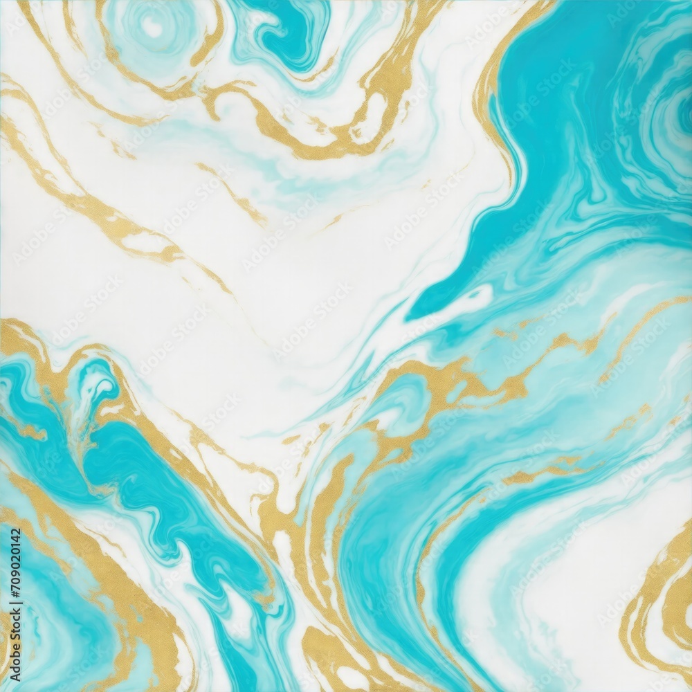 Abstract cyan white swirls gold marble ink painted texture luxury background