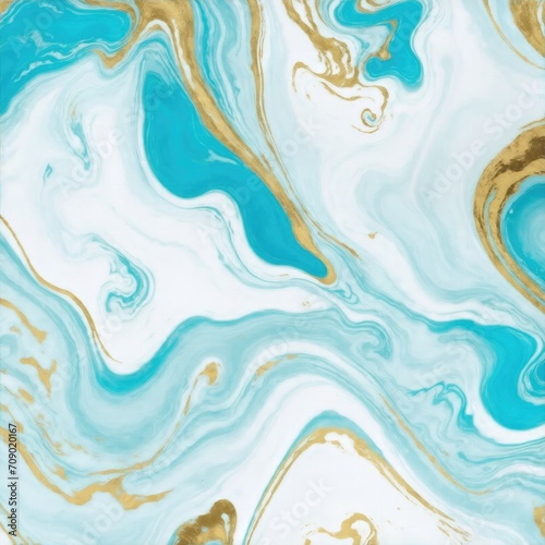 Abstract cyan white swirls gold marble ink painted texture luxury background
