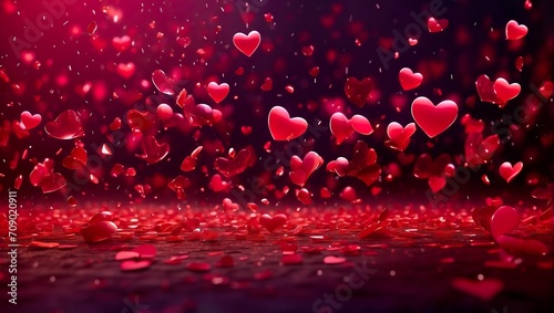 Red valentines day hearts raining down ai generated