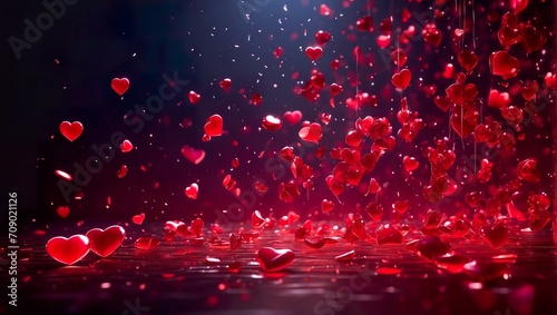 Red valentines day hearts raining down ai generated photo