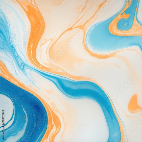 Orange and blue color with golden lines liquid fluid marbled texture background
