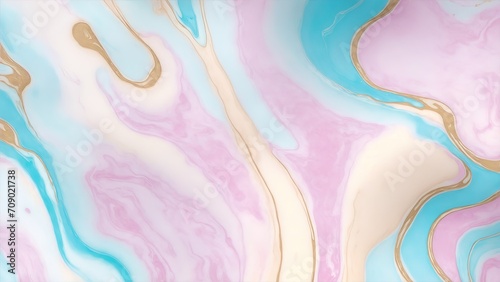 Pink and blue color with golden lines liquid fluid marbled texture background