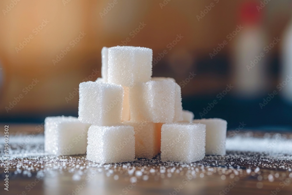 Stack of sugar cubes on the kitchen table. Stack of sugar cubes on the kitchen table.