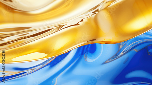 Vibrant abstract background with flowing golden and blue colors, reminiscent of fluid art or luxury textures.