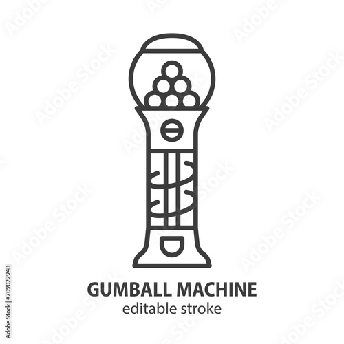Gumball machine line icon. Vector vending dispenser for candies and bubble gums. Editable stroke.