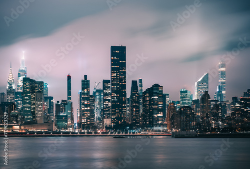 east Manhattan New York city skyline at night